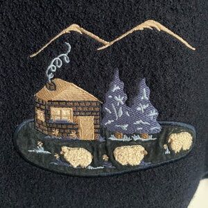 Vintage wool cardigan with embroidered sheep and farm
